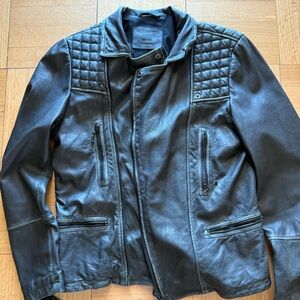 All Saints Black Bomber Jacket with Quilted Details